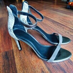 Joie Abbott Heeled Sandals In Gray Suede and Snakeskin Embossed leather